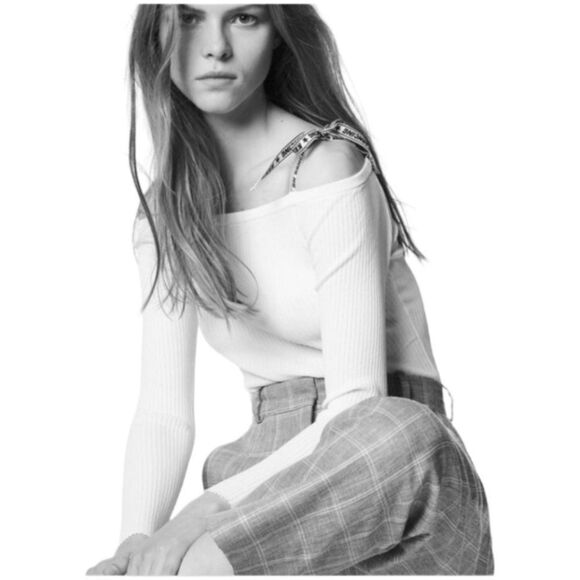 Sandro Rayann Off-the-Shoulder Graphic  Strap Sweater - Picture 9 of 9